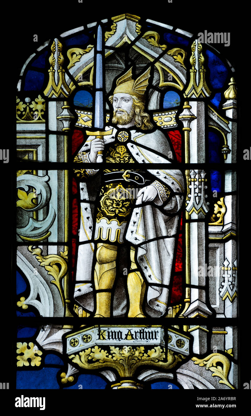 King Arthur stained glass, St. Kenelm`s Church, Enstone, Oxfordshire